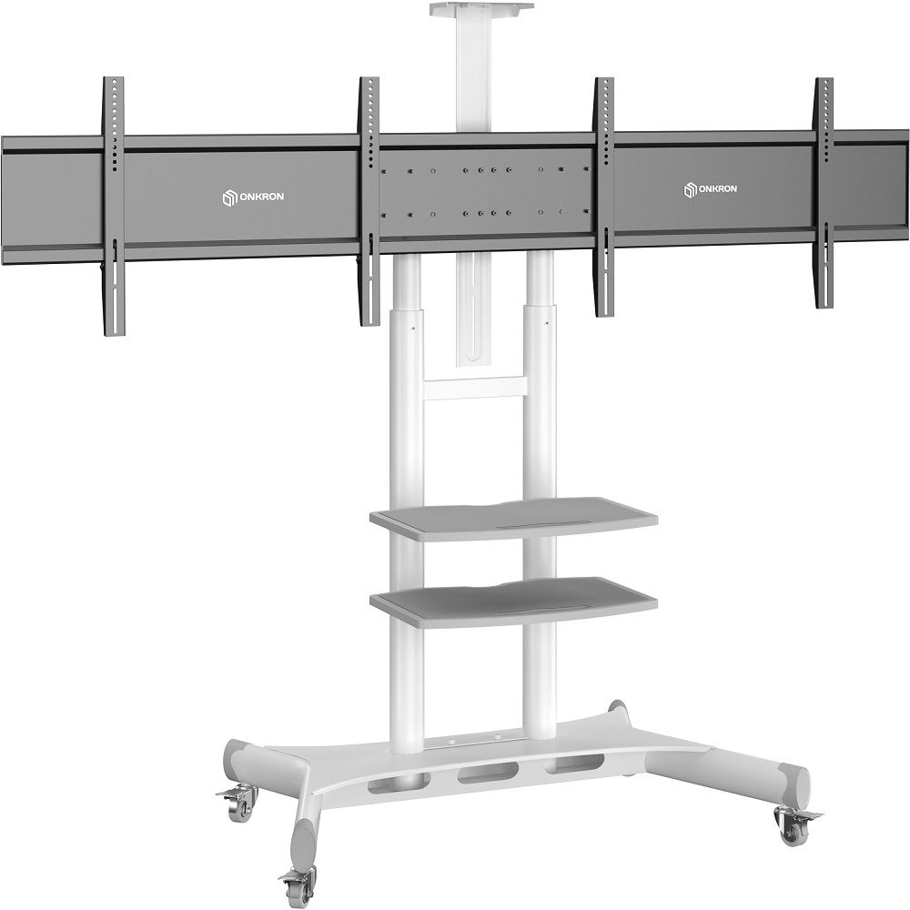 Ikki panelli mobil pol stend ONKRON TS1881DV Oq o'lchami 40"-65"