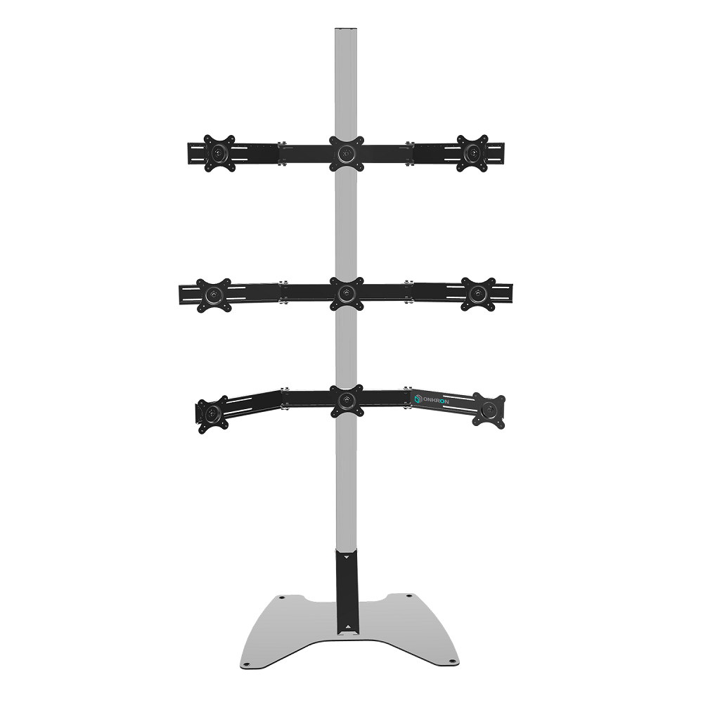 9 ta monitor uchun pol stend ONKRON FSPRO1L-33 kumush 15"-28" o'lchamlari uchun