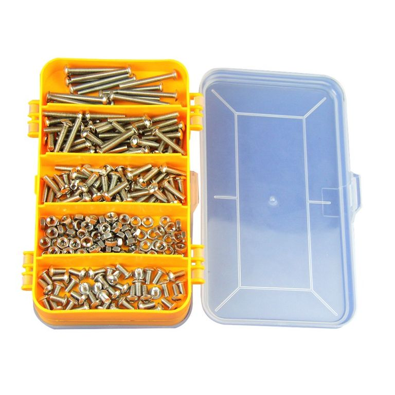 Set of stainless steel fasteners (screws, nuts) Makeblock in a plastic box