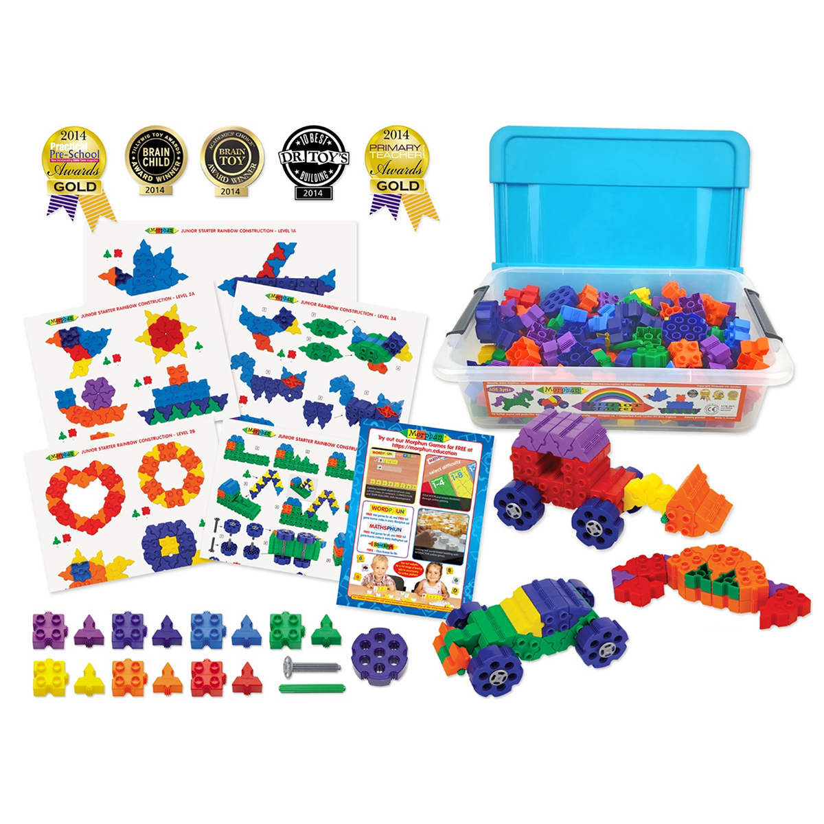 Construction set Morphun Junior Starter Rainbow 185 Set “Rainbow Design”, 185 parts