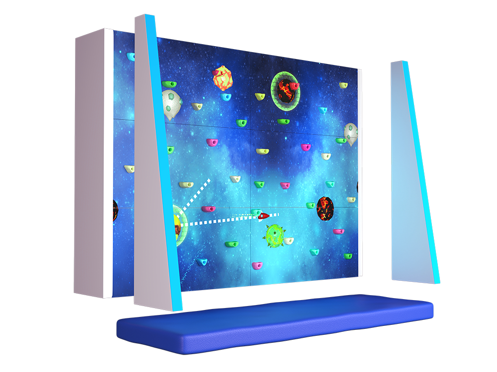 Interactive wall-mounted climbing wall for a dark room