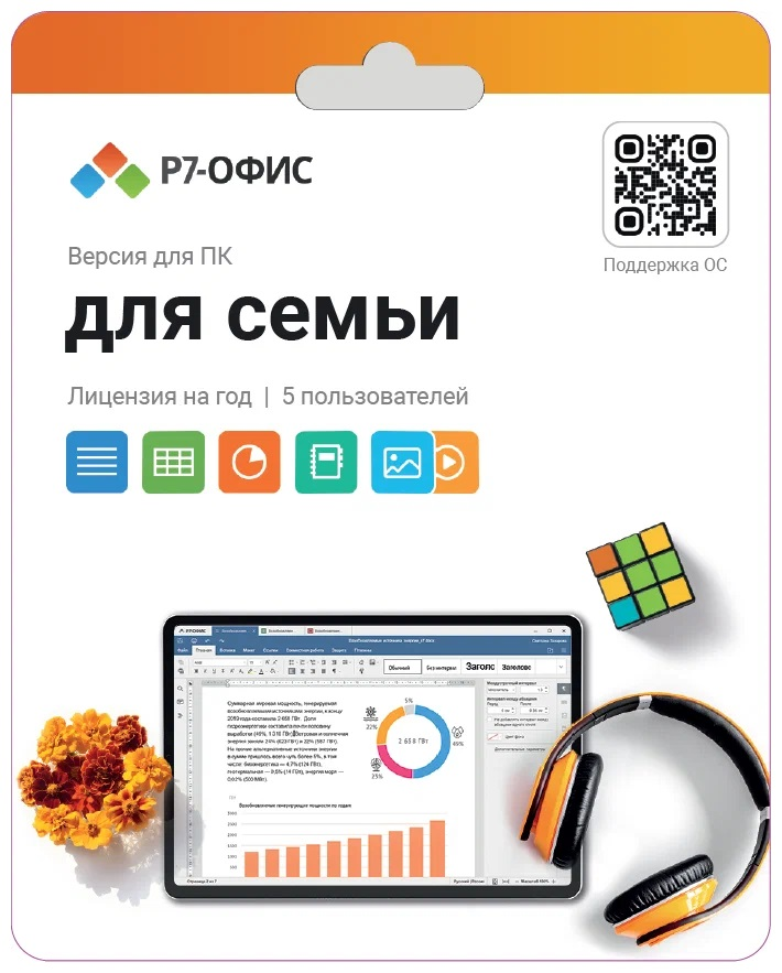 Электронная лицензия Р7-Офис Для семьи на 1 год, на 5 пользователей