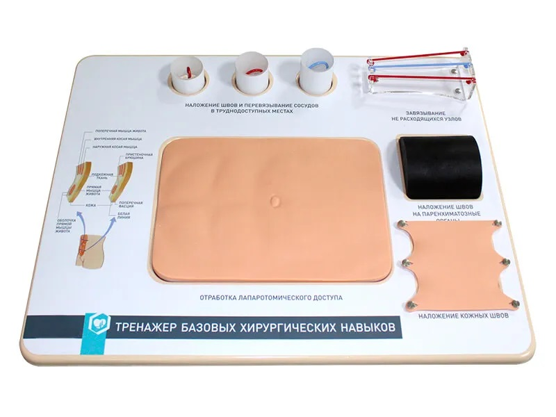 Universal trainer for basic surgical skills of suturing and knot tying Zarnitza TBN-1.01