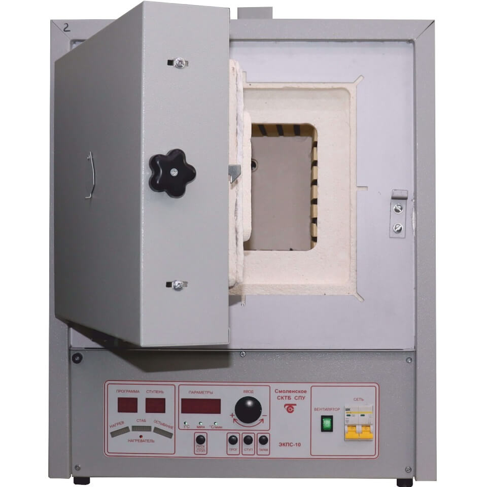 Muffle furnace EKPS-10 SPU, mod. 14009T (10 l, 1100 °C, multifunctional MKU unit, ejector hood)