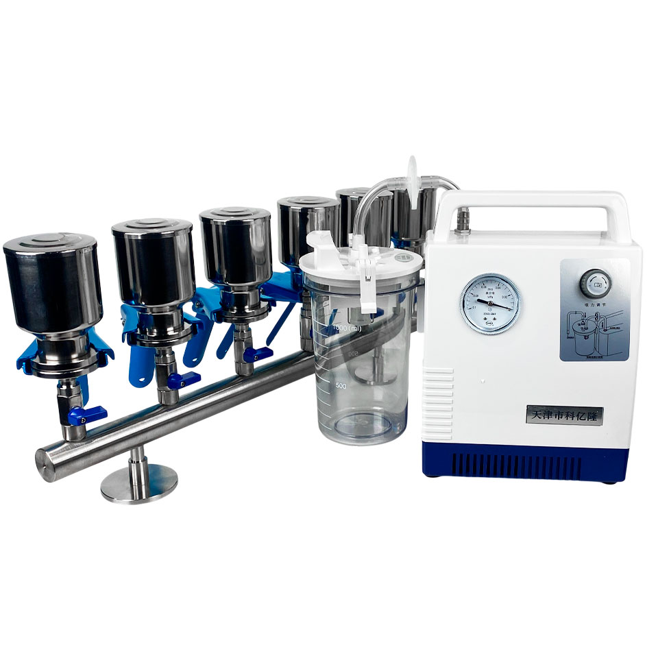 Vacuum filtration device Stegler PVF-47-6 (stainless steel, funnel 47 mm, 6x250 ml, pump with receiver flask)