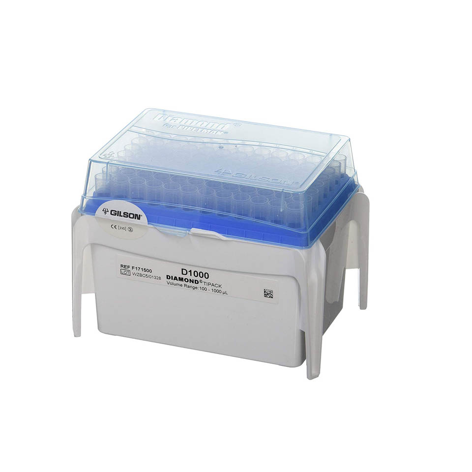 Tips with filter for pipettes in a stand