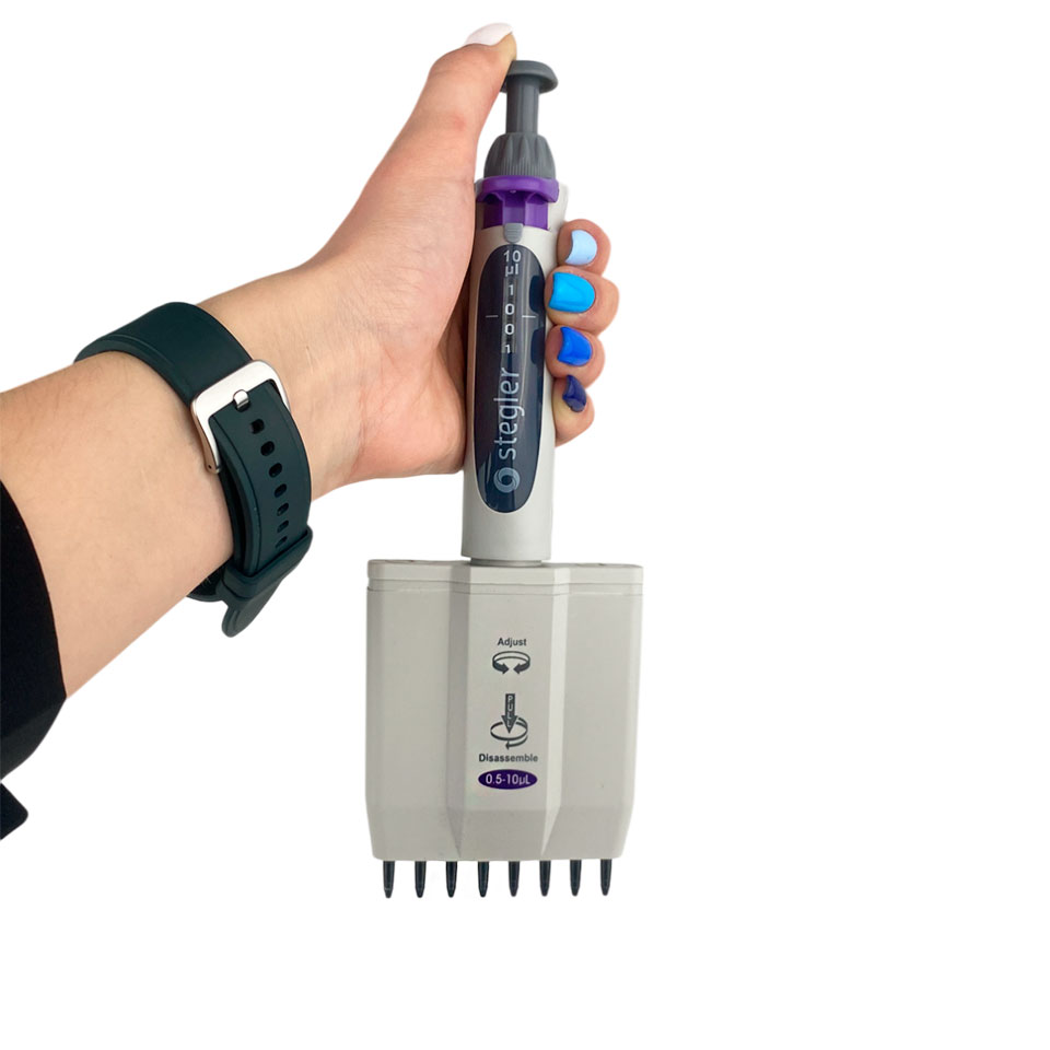 Eight-channel variable volume dispenser Stegler MVA-8-0.5-10 (8 channels, 0.5-10 µl, fully autoclavable)