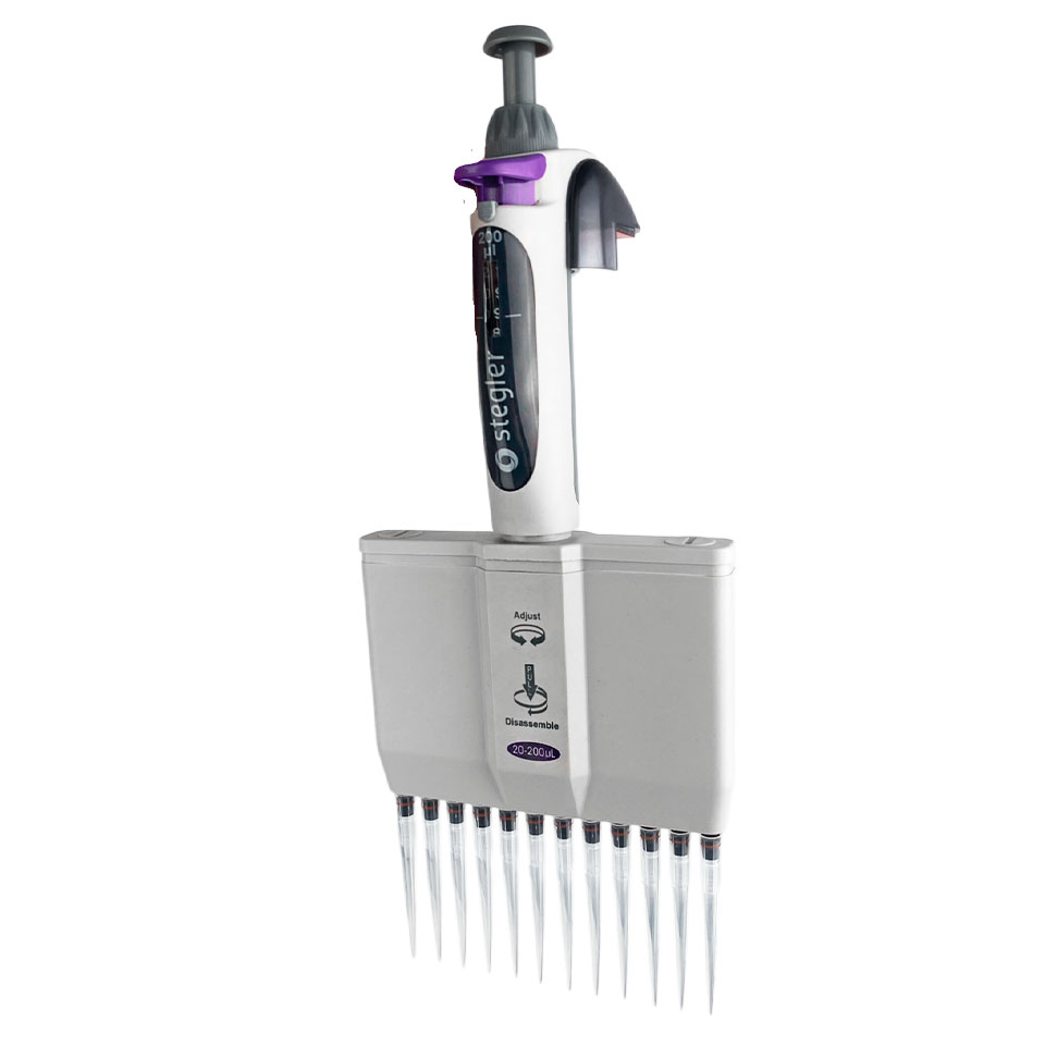 Twelve-channel variable volume dispenser Stegler MVA-12-20-200 (12 channels, 20-200 µl, fully autoclavable)