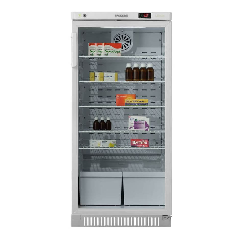 Pharmaceutical refrigerator HF-250-3 POZIS for storing drugs and vaccines (250 l, +2...+15 °C, glass block door)
