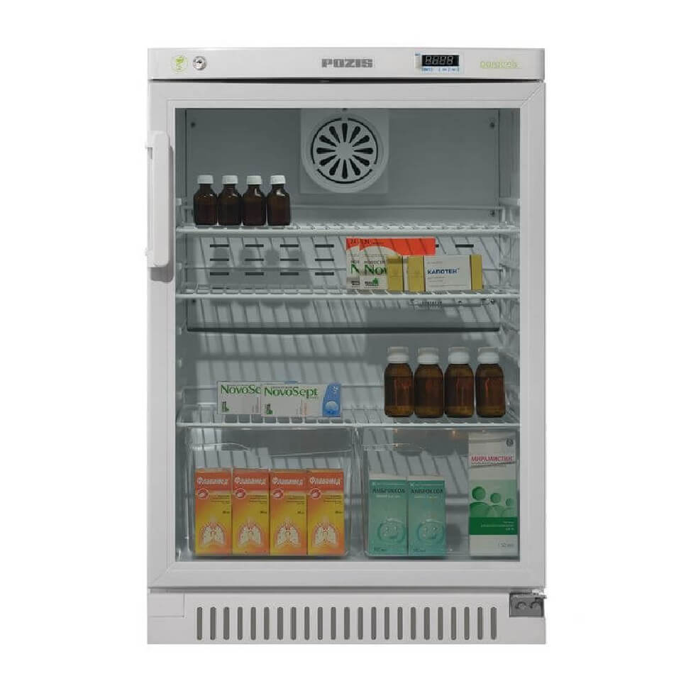 Pharmaceutical refrigerator HF-140-3 POZIS for storing drugs and vaccines (140 l, +2…+15 °C, glass block door, control unit BU-M01)
