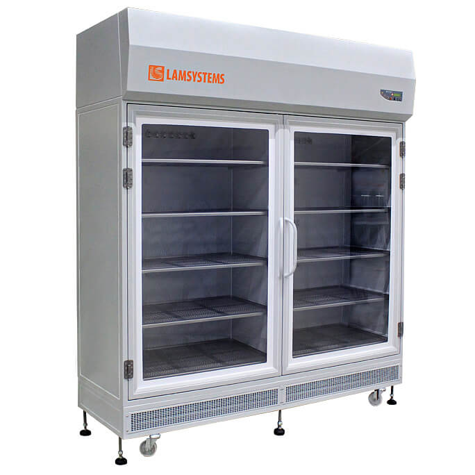 Sterile storage cabinet with hinged doors (KD 442.120.02, art. 2R-S.422-12, 10 shelves, UV irradiation above the top shelves)