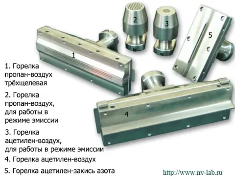 Burners for atomic absorption spectrometers.