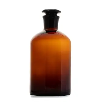 Bottle with Stegler ground stopper for reagents made of dark glass with a narrow neck