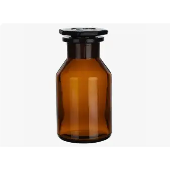 Bottle with Stegler ground stopper for reagents made of dark glass with a wide neck