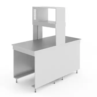 Physical island table with a tabletop made of chemical-resistant plastic NV-800 OSB