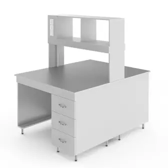 Physical island table with a tabletop made of chemical-resistant plastic NV-1200 OSB