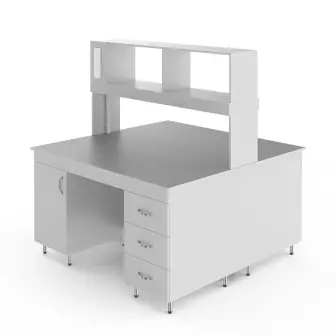 Physical island table with a tabletop made of chemical-resistant plastic NV-1500 OSB
