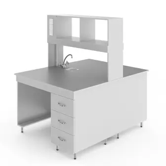 Chemical island table with a tabletop made of chemical-resistant plastic NV-1200 OSPH