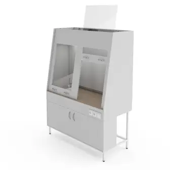 Double-frame fume hood with plumbing fixtures and a countertop made of porcelain tiles NV-1500 ShVd-U