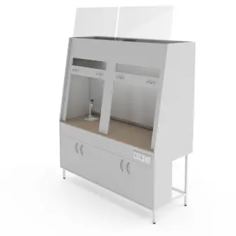 Double-frame fume hood with a countertop made of porcelain tiles and plumbing fixtures Teolab ShVd-1800 KG-S