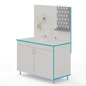 Laboratory bench-wash MO NVK 1200 PP with two mixers (1200×600×1650)