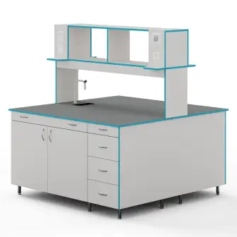 Island table with sanitary ware and tabletop made of chemical-resistant plastic SLO NVK 1500 PLAST+
