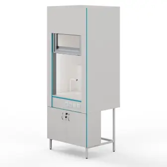 Fume hood with plumbing fixtures and a table top made of monolithic ceramics ShV NVK 900 MON+