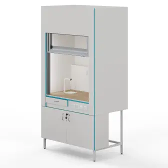 Fume hood with plumbing fixtures and countertop made of porcelain tiles Teolab ShV-1200 KG-S-Comfort