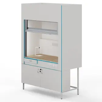 Fume hood with plumbing and countertop made of porcelain tiles ShV NVK 1500 KG+