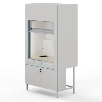 Fume hood with plumbing fixtures and polypropylene tabletop ShV NVK 1200 PP+